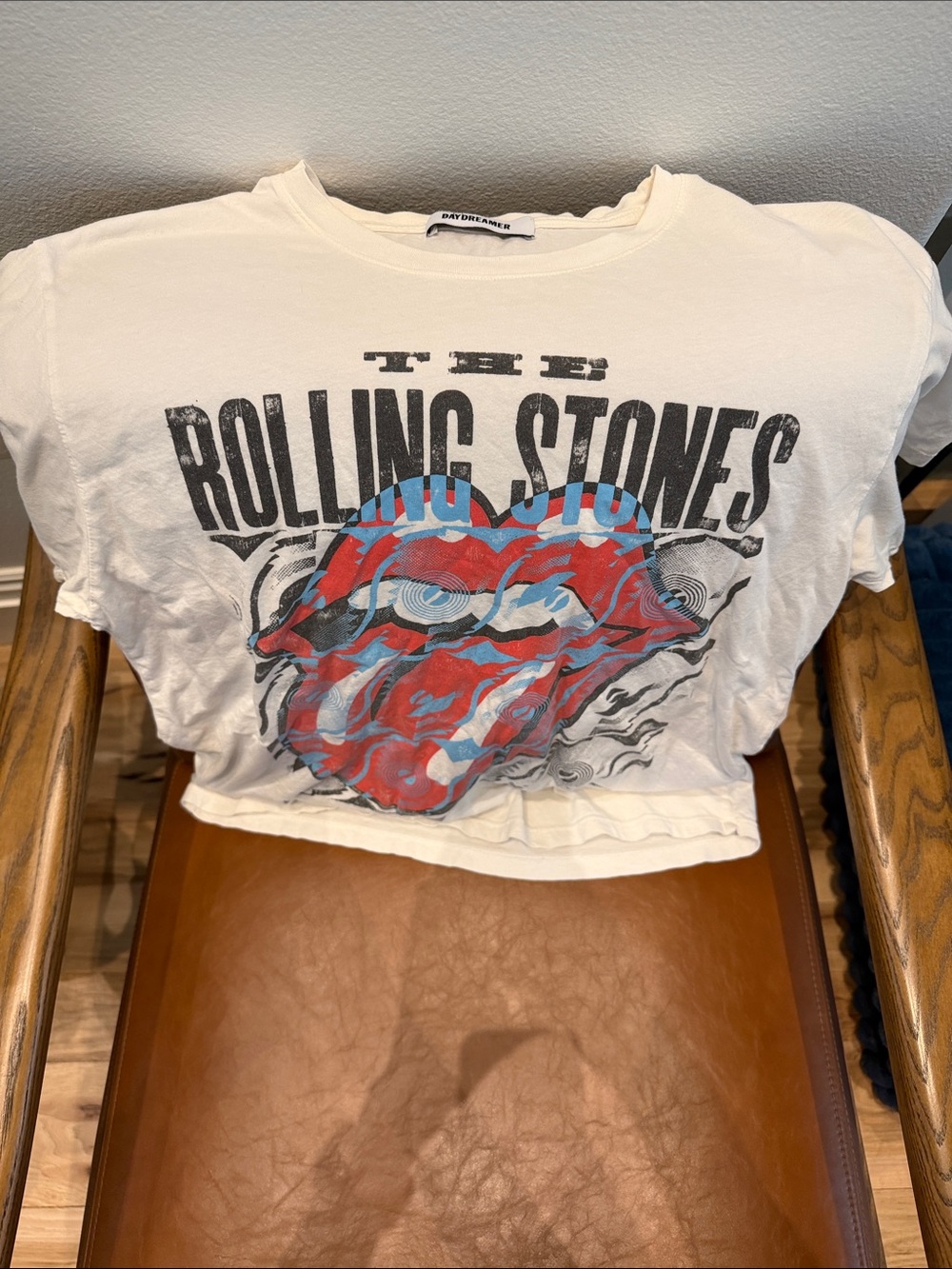 Daydreamer White Rolling Stones Graphic Tee with Red & Blue Tongue